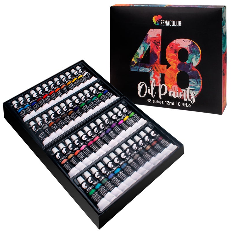 Zenacolor Oil Paint Set 48 x 12mL (0.4Oz) Pack of 48 Tubes of Oil Paints for Canvas Painting - Image 1
